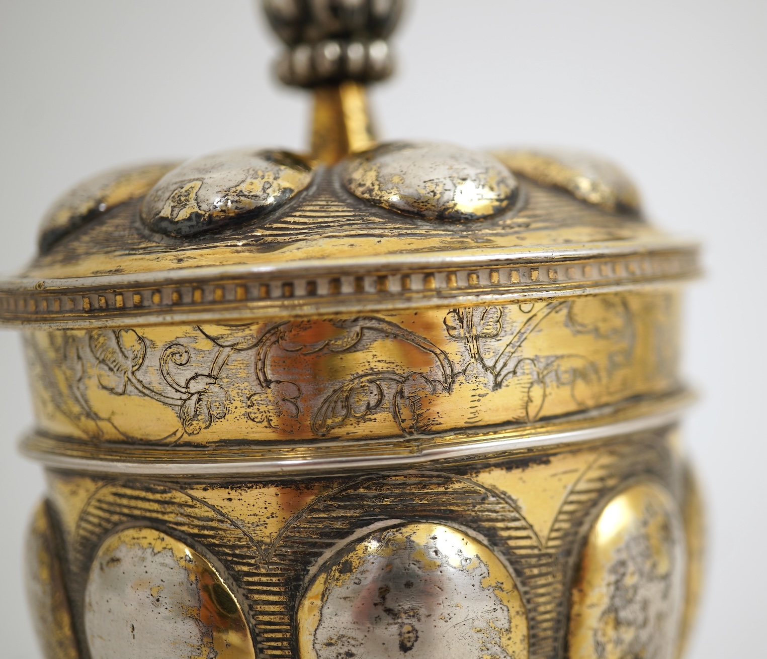 A 16th/17th century German silver gilt 'pineapple' cup and cover